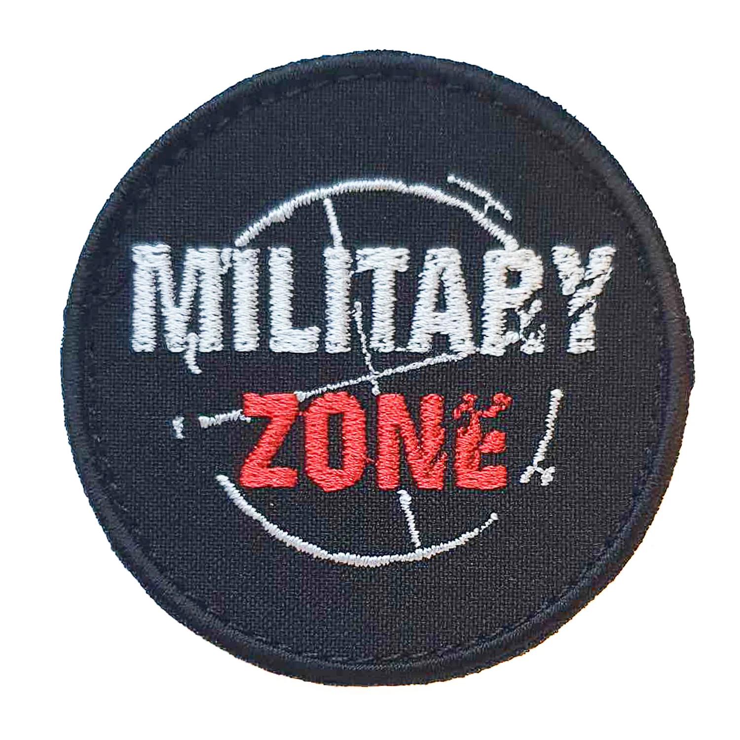 MILITARY ZONE toppa rotonda bianca e rossa, grande, 70 mm, con velcro