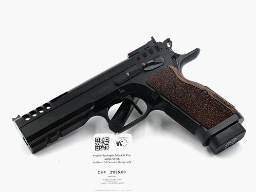 Pistolet Tanfoglio Stock III Pro, amélioré, 9×19, SA, détente droite, canon bull