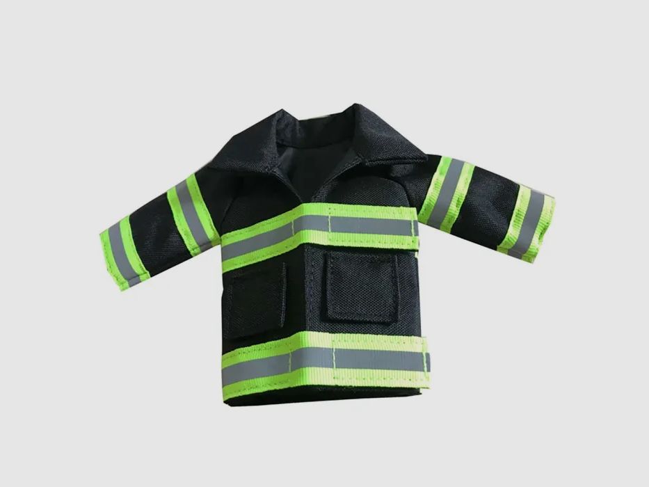 Mini Feuerwehr Jacke mit Reflektorstreifen für Bierflasche / Weinflasche / Thermosflasche