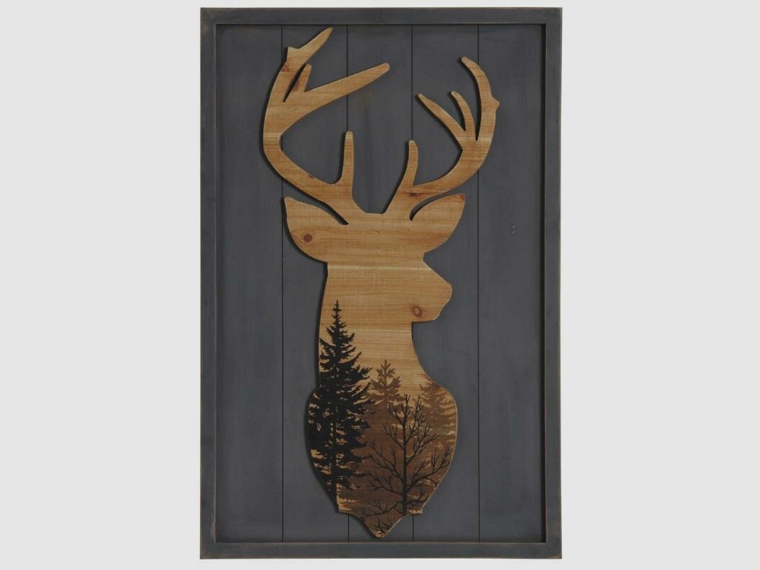 Décoration Lovergreen motif cadre en bois avec illustration de cerf