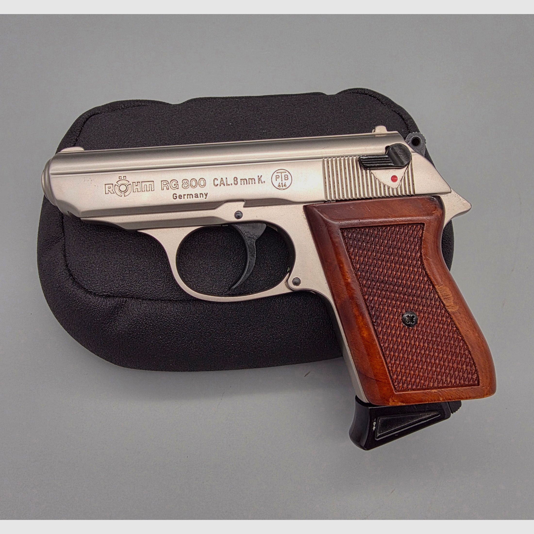 Röhm RG800 PPK Klone PTB 414 Velours Nickel Holzgriff de l'année 1993 Calibre 8mm K Schreckschuss SRS RG 800