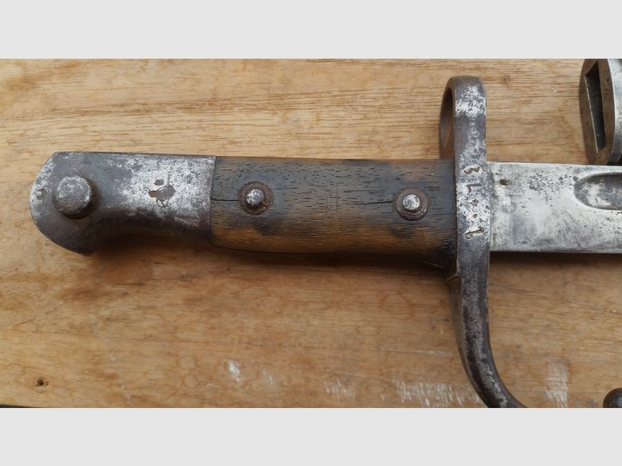 Zeldzame Turkse bajonet 1887 (niet 1890) in zijn originele lengte – Fabricage Alex Coppel – goede schede – zeer goede staat, afbeelding 5 van 21