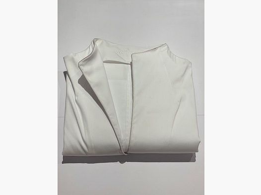 Schwanenhalsbluse Langarm Weiss mit Paspol in Beige