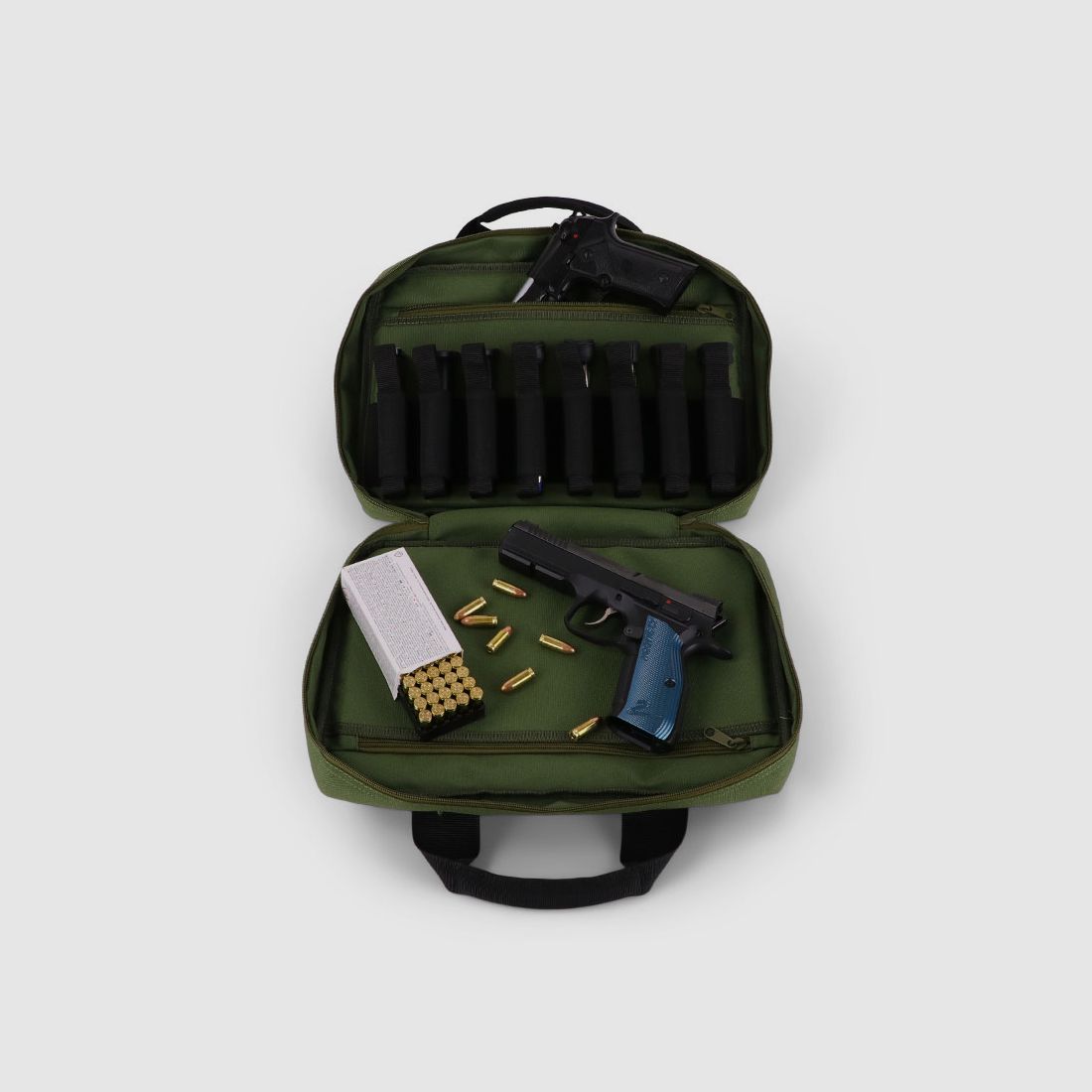 Winter Pistolentasche W8 für 2 Kurzwaffen – 8 Magazinhalter, 1000D, abschließbar (Forest)