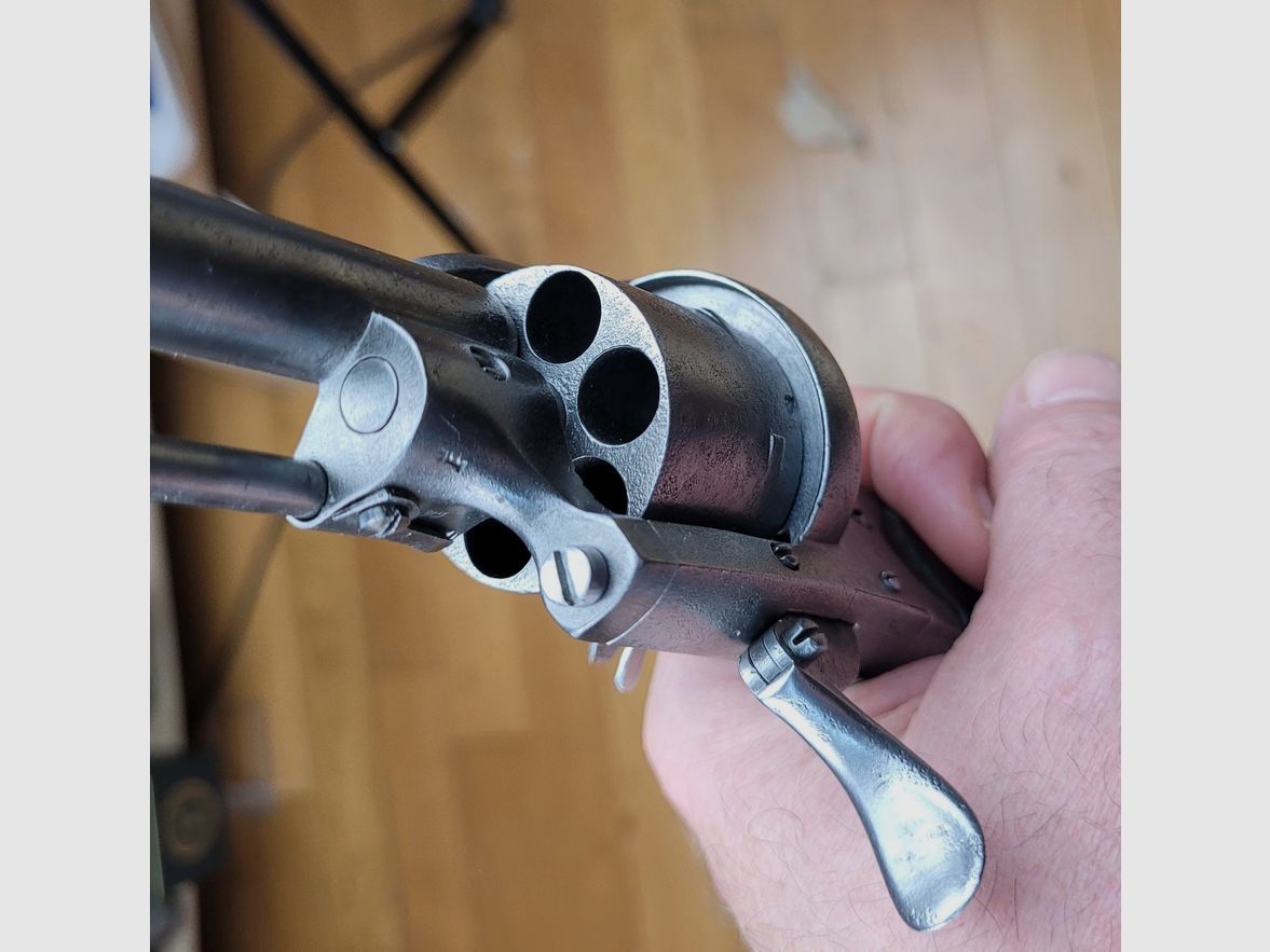 Kurioser Perkussionsrevolver im Kaliber 9mm – mit geschlossenem Rahmen – das größte Modell "Taschenrevolver" – schöne Griffschalen aus Ebenholz – gute Mechanik – Selbstverteidigungswaffe aus der Belle Époque – BE, Bild 15 von 16
