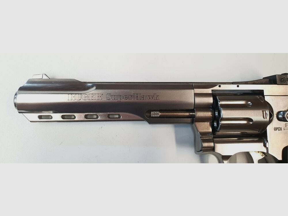 RUGER Airsoft CO₂ Ruger SuperHawk Chrome Finish, 6mm, Airsoft Revolver; F im Fünfeck - Defekt