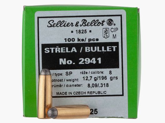 Sellier & Bellot Projectiles 8mm J / .318 (8x57 I / 8x57 IR) SP 196GR 100 pièces