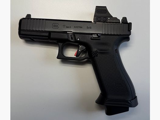 Glock 17 Gen.5 MOS 9x19, Holosun HE508T-RD-X2 con amplio y exclusivo accesorio - COMO NUEVO