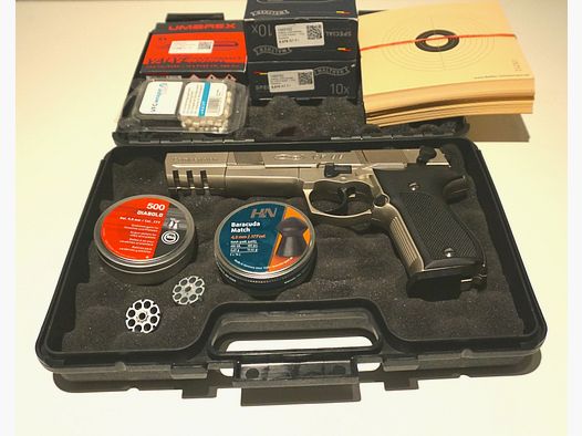Walther CP88 Competition vernickelt von Umarex inkl. CO2 Patronen, Diabolos und Reinigungszubehör