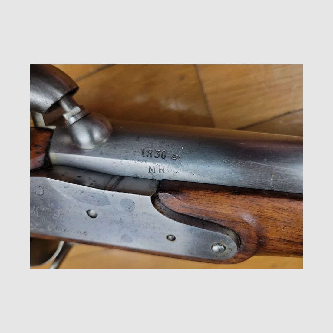 Schöner Voltigeur-Gewehr 1822 Tbis – Königliche Manufaktur Saint-Etienne 1830 – Umgebaut T in Tulle dann Bis in Tulle ebenfalls – Perfekt homogen – Bajonett – Hervorragender Zustand!, Bild 27 von 32