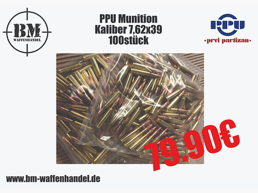 PPU 7,62x39 Munition AK47 SKS Simonov FMJ 8,0g / 123 grs