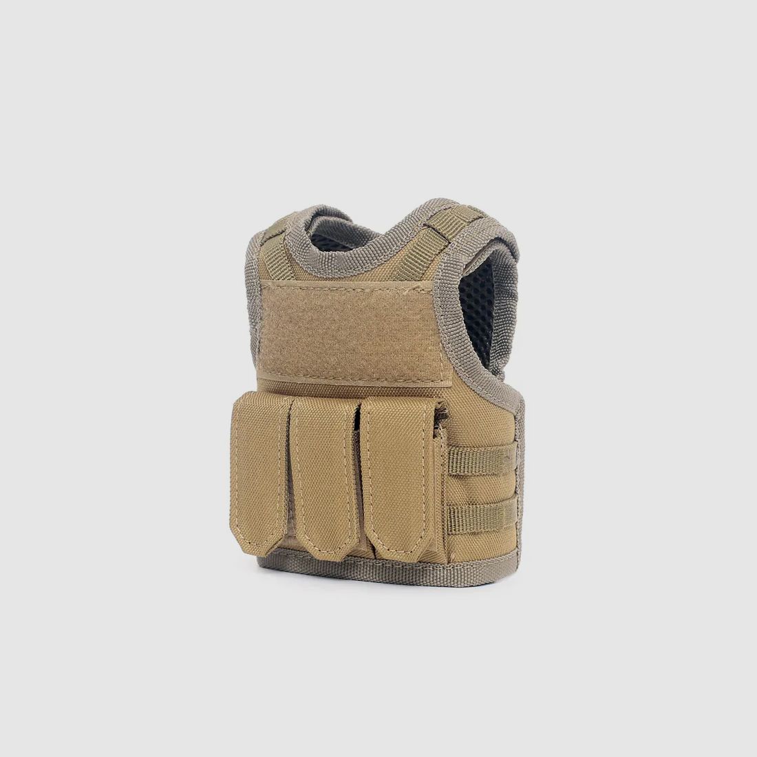 Mini Tactical Schutzweste mit Fronttaschen für Bierflasche / Weinflasche / Thermosflasche - Sand