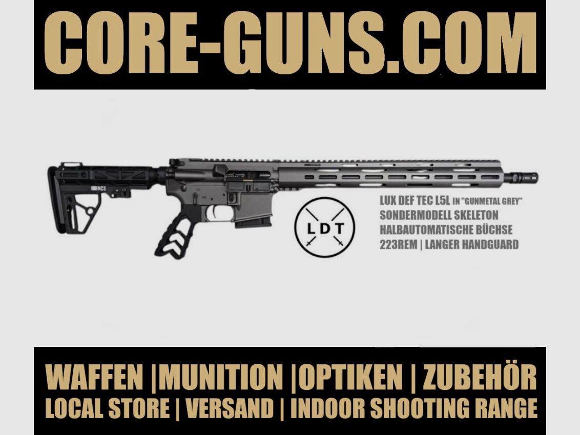 Dynamisch Grijs: Lux Def Tec LDT L5L SKELETON EDITION IN GUN METAL GREY met lange handguard AR15 16,75" semi-automatisch geweer kaliber 223Rem *EWB verplicht