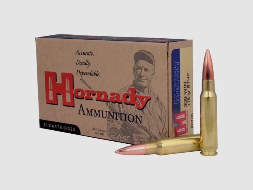 HORNADY 8105 CUSTOM MATCH AMMO .308 WIN 178GR BTHP 20/200