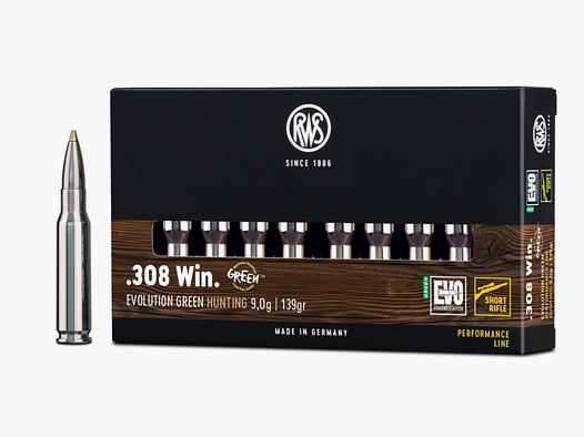 RWS 2411783 Büchsenpatronen .308 Win. Evo Green Short Rifle 9,0g 139grs.