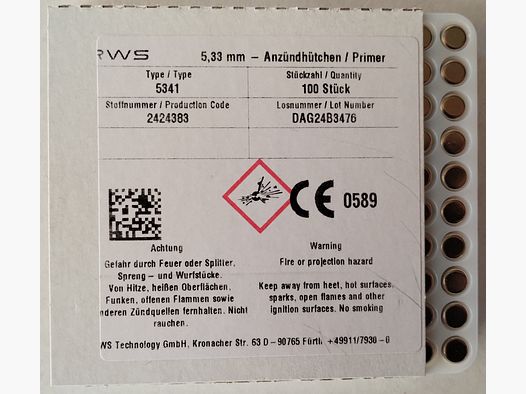 RWS LARGE RIFLE LR 5341 100 primers