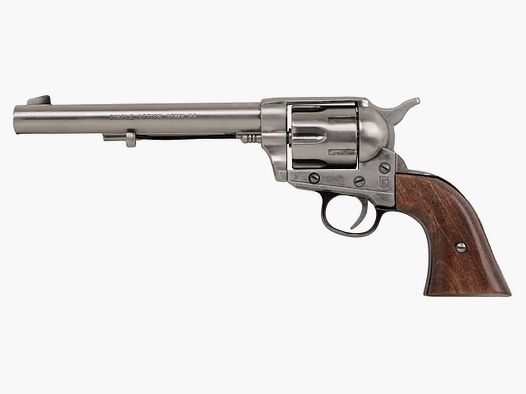 Deko Revolver US Kavallerierevolver Kolser Colt SAA .45 Peacemaker USA 1873 6,8 Zoll nickel poliert Holzgriffschalen