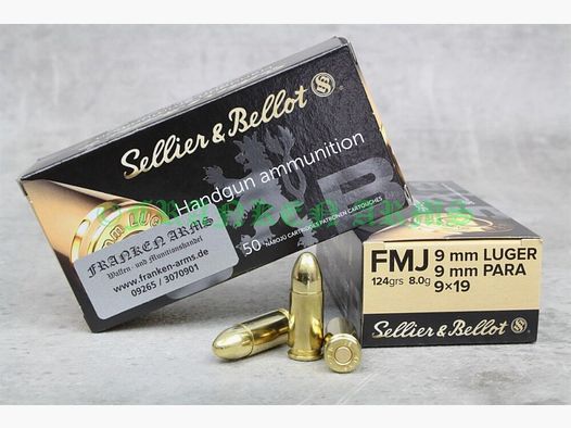 Sellier&Bellot 9mm Luger FMJ 124gr. 8,0g 50 stuks staffelprijzen