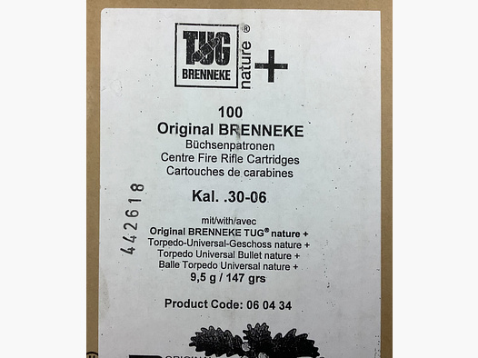 Patronen 100Stk Brenneke TUG nature+ Kal. .30-06 Spring.