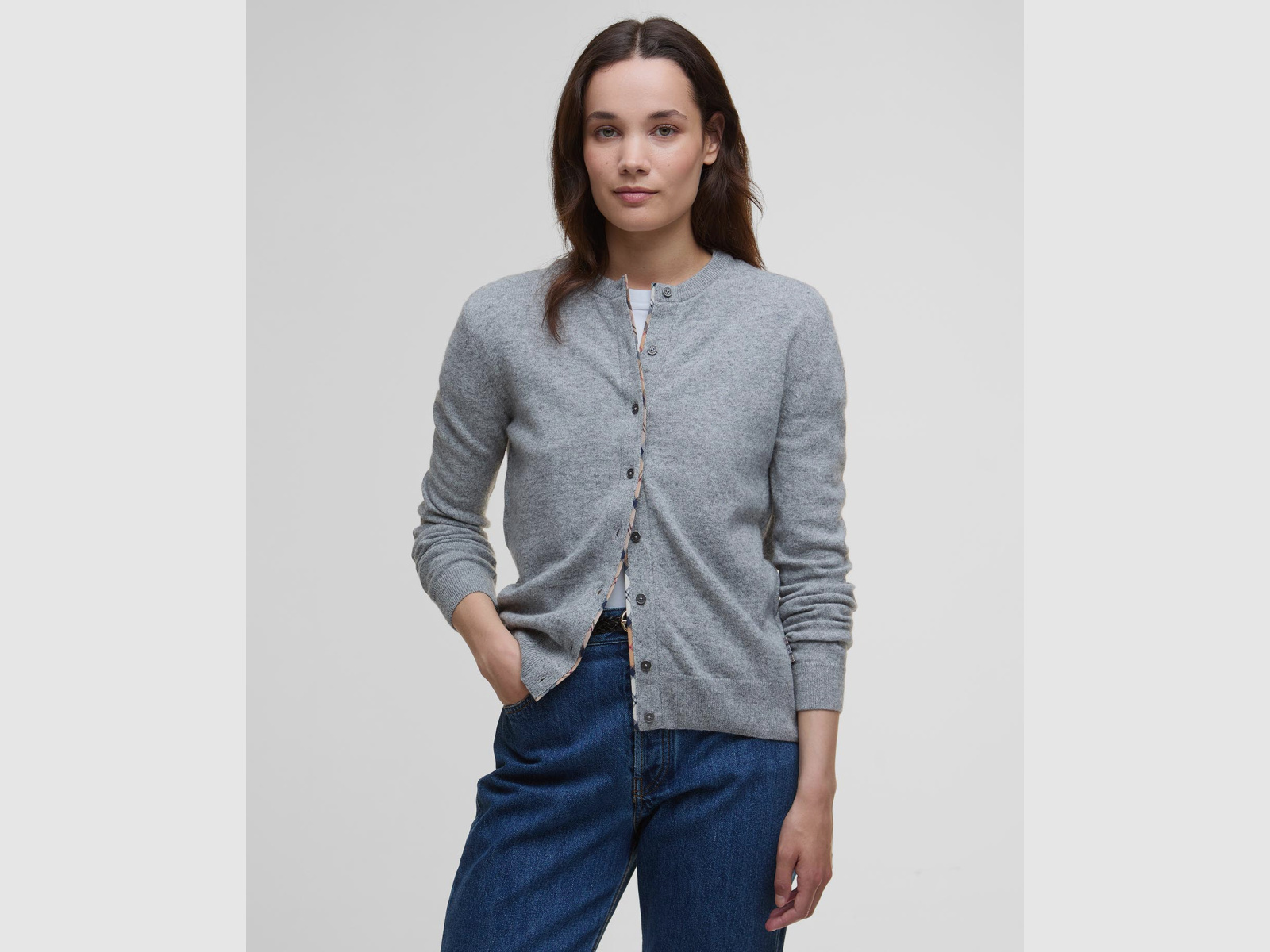 BARBOUR Cardigan Pendle Grey Marl/Hessian Tartan