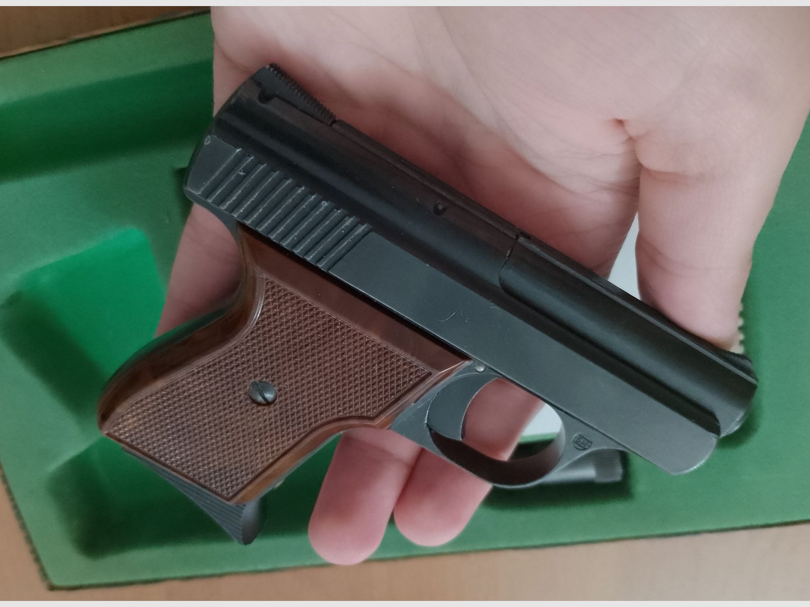 Alte Rhöner SM 15 Kal. 8 mm Knall im PTB 83/2 mit Verpackung!