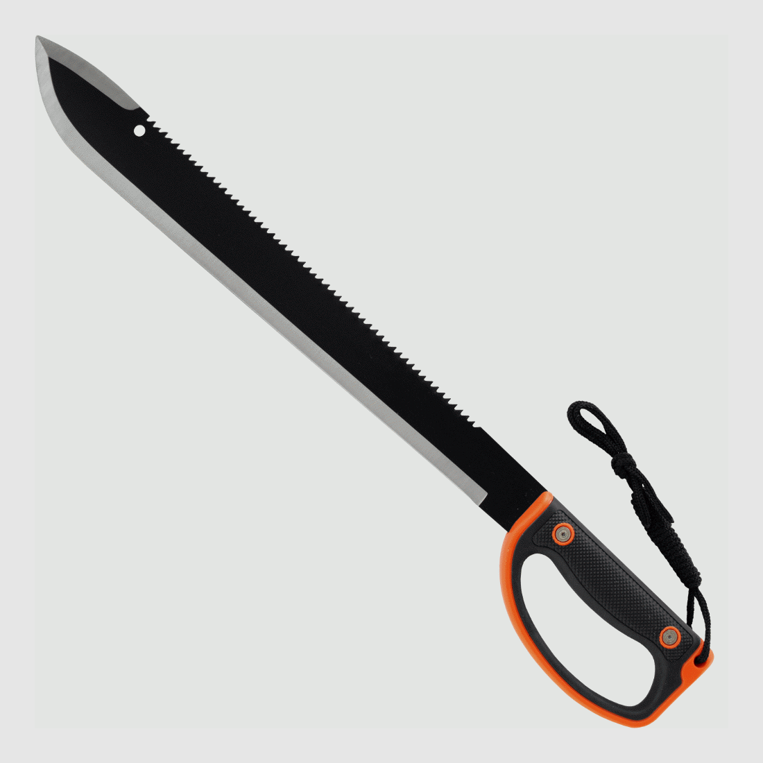 Cuchillo de monte robusto con sierra en el dorso de la hoja