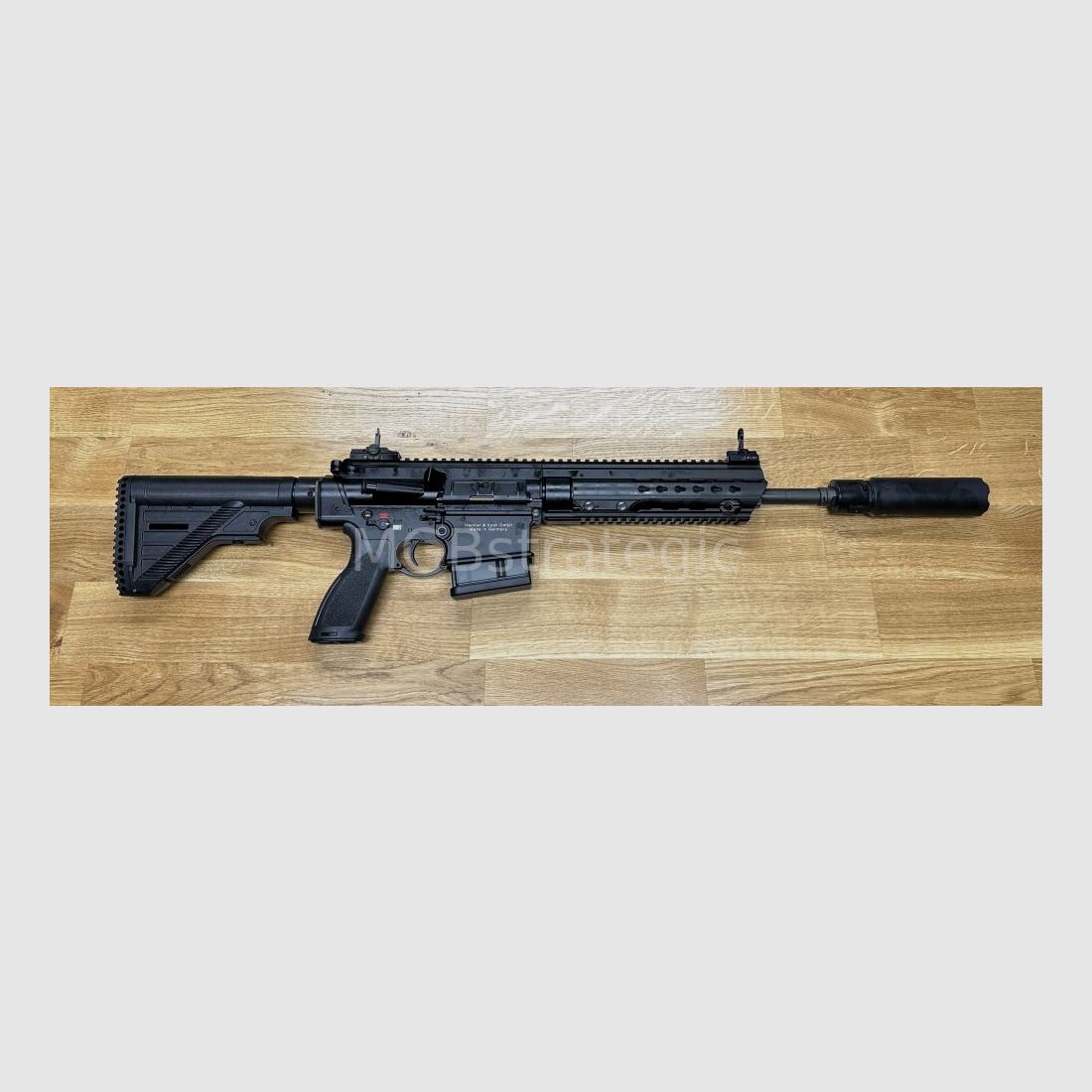 Heckler & Koch MR308 A3 13" - semi-automatic rifle .308 Win. including silencer ASE UTRA Dual 762-Short-QM2 Gen2 Cerakote black / color black - H&K MR 308 A3 - civilian version of the H&K 417 / H&K G27k, image 1 of 8