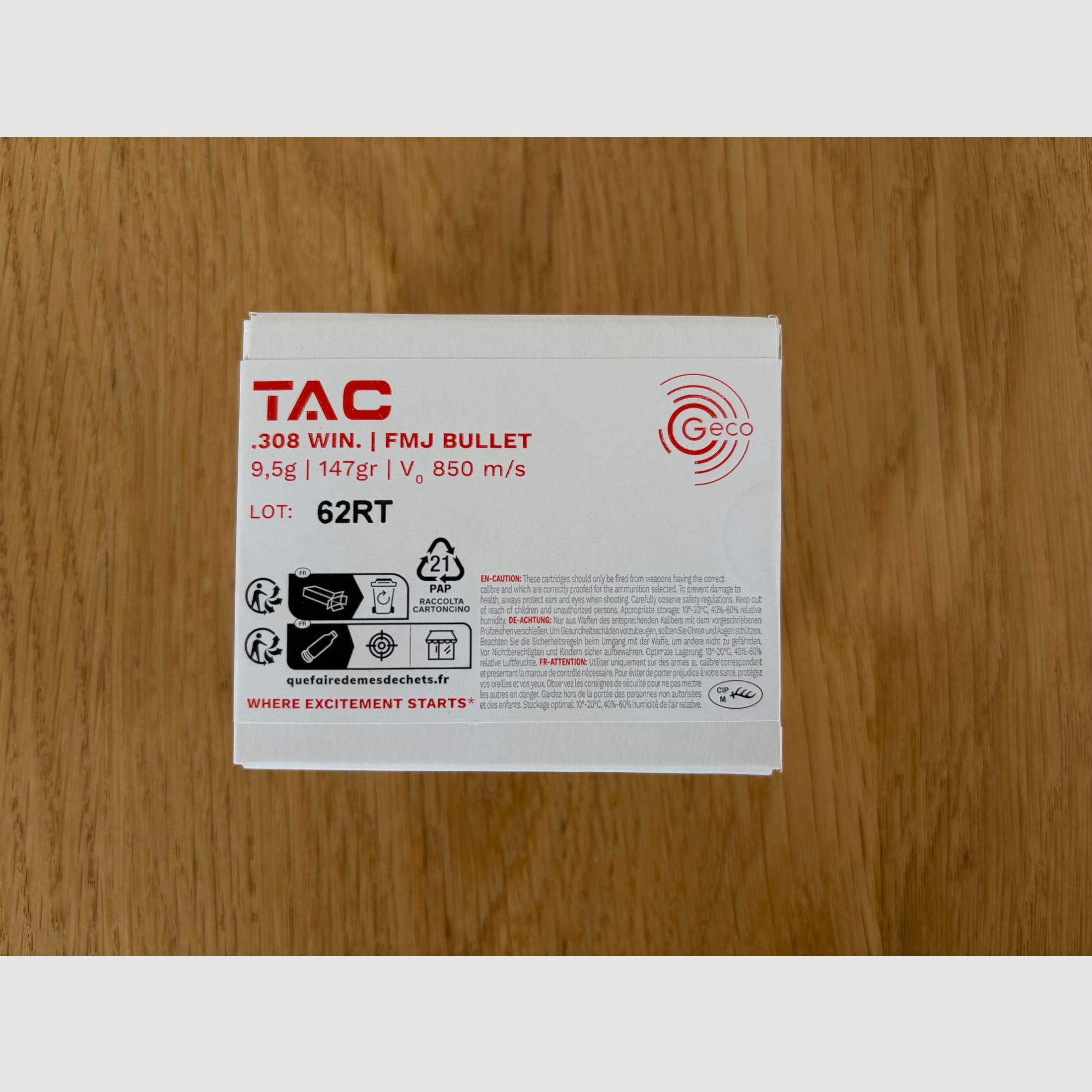 GECO TAC Büchsenpatronen .308 Win FMJ Vollmantel 9,5g / 147gr