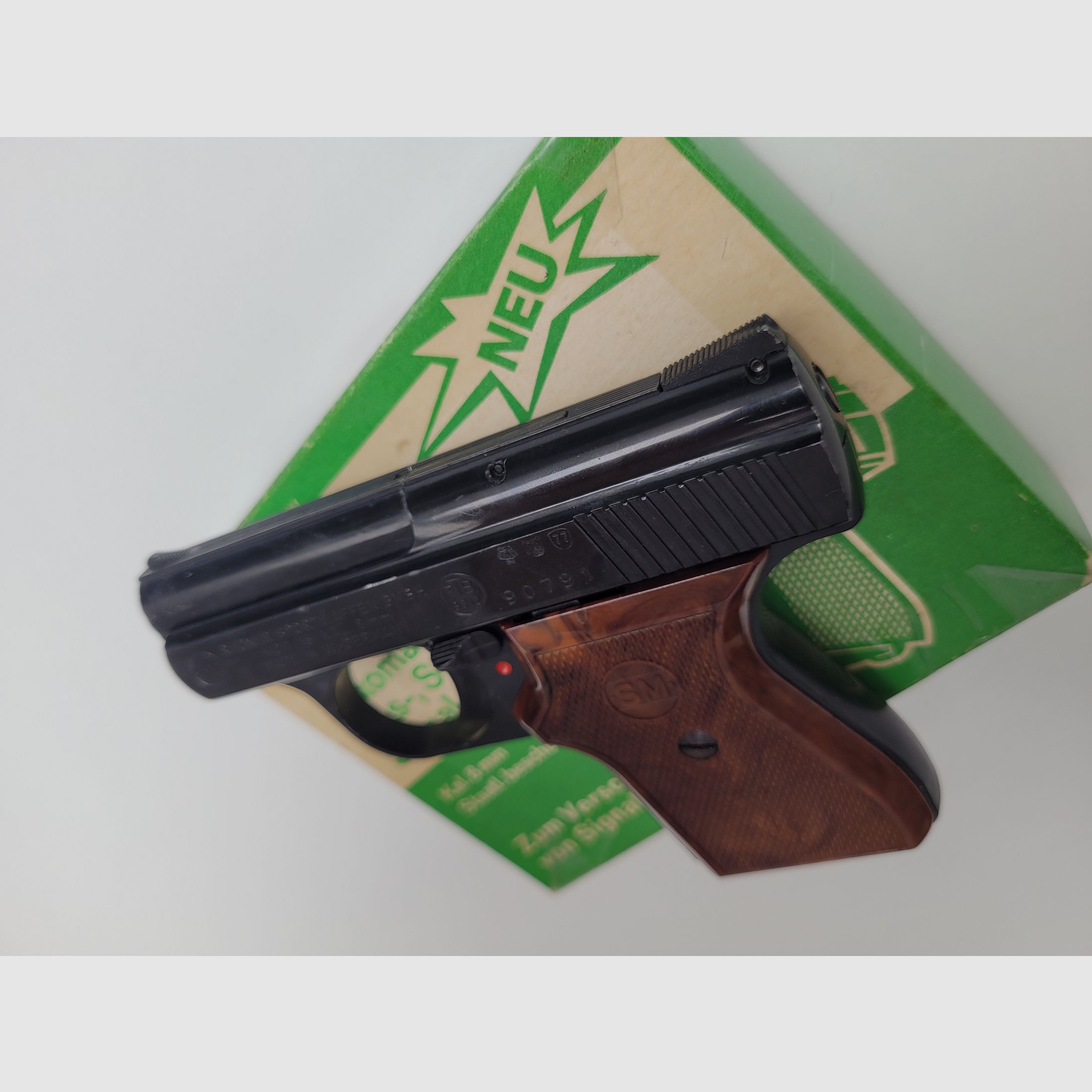 Rhöner SM 15 calibro 8 mm Knall nel PTB 83/2 con imballaggio originale, secondo caricatore e coppa di lancio