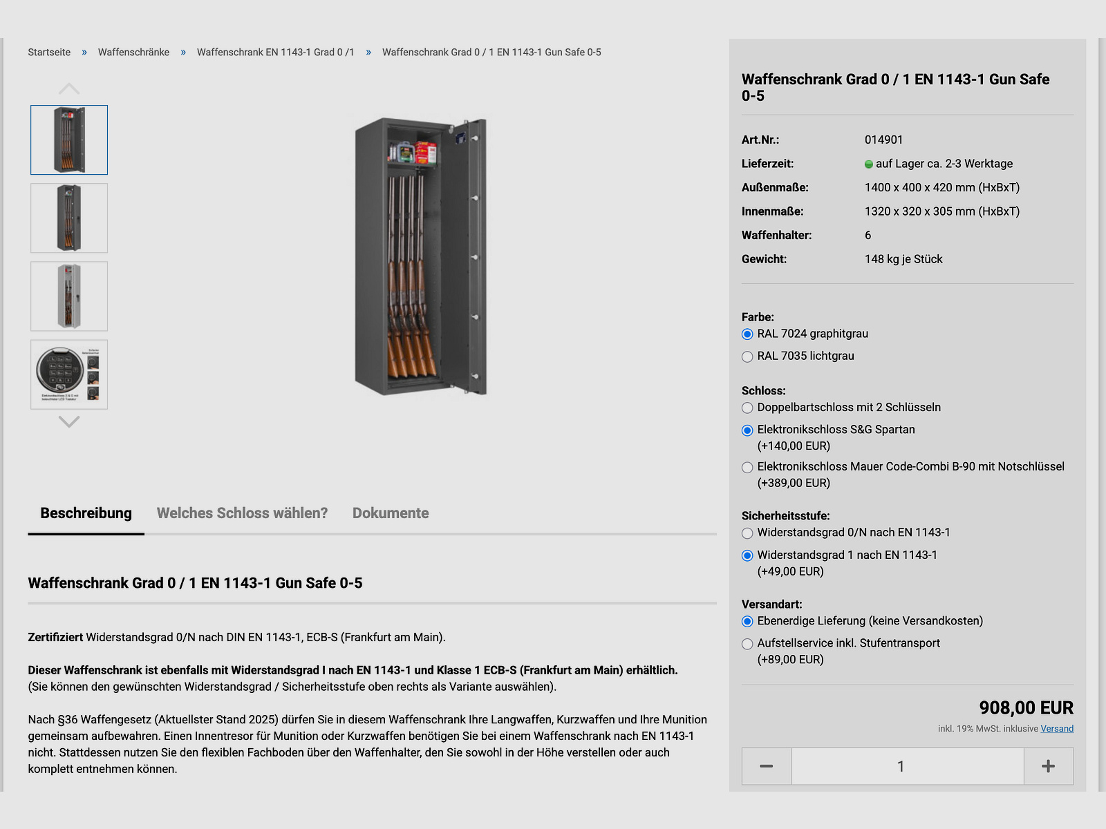 Eisenbach Armoire à fusils Grade 1 serrure électronique EN 1143-1 NEUF