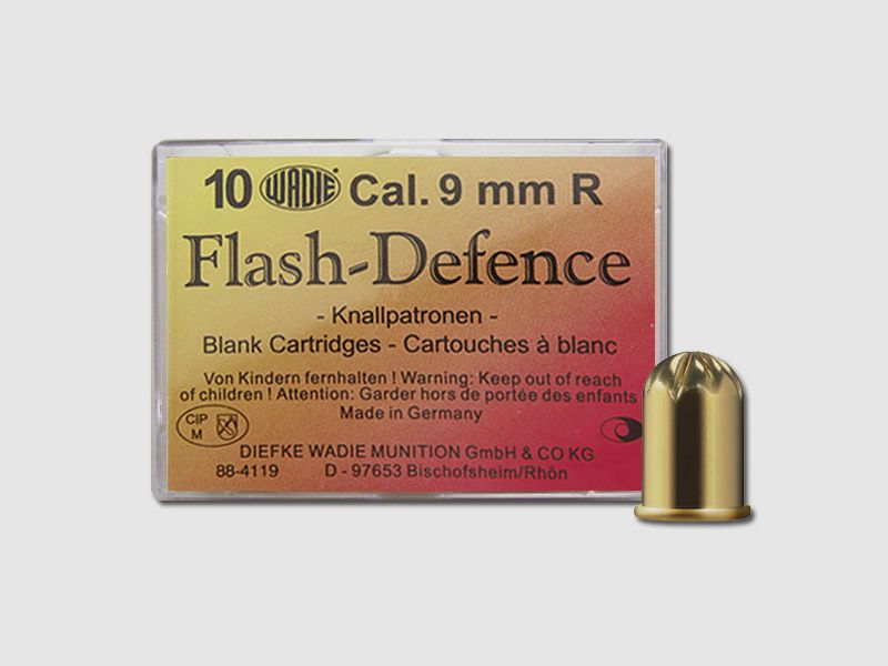 Platzpatronen Wadie Flash Defence Nitro Kaliber 9 mm R.K. fĂĽr Revolver starker MĂĽndungsblitz 10 StĂĽck (P18)