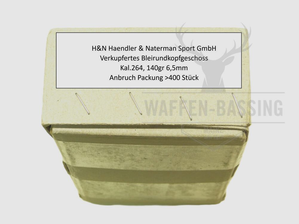 H&N Haendler und Naterman Sport GmbH verkupfertes Bleirundkopfgeschoss, Kal. .264, 124 gr HS