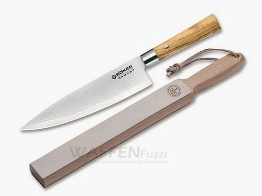 Coffret de couteaux en damas avec poignées en olivier