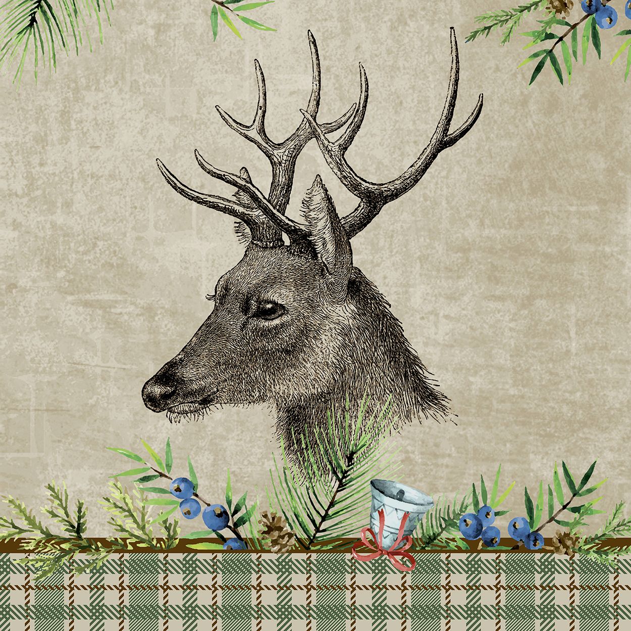 Napkins stag head/check - 20 pcs