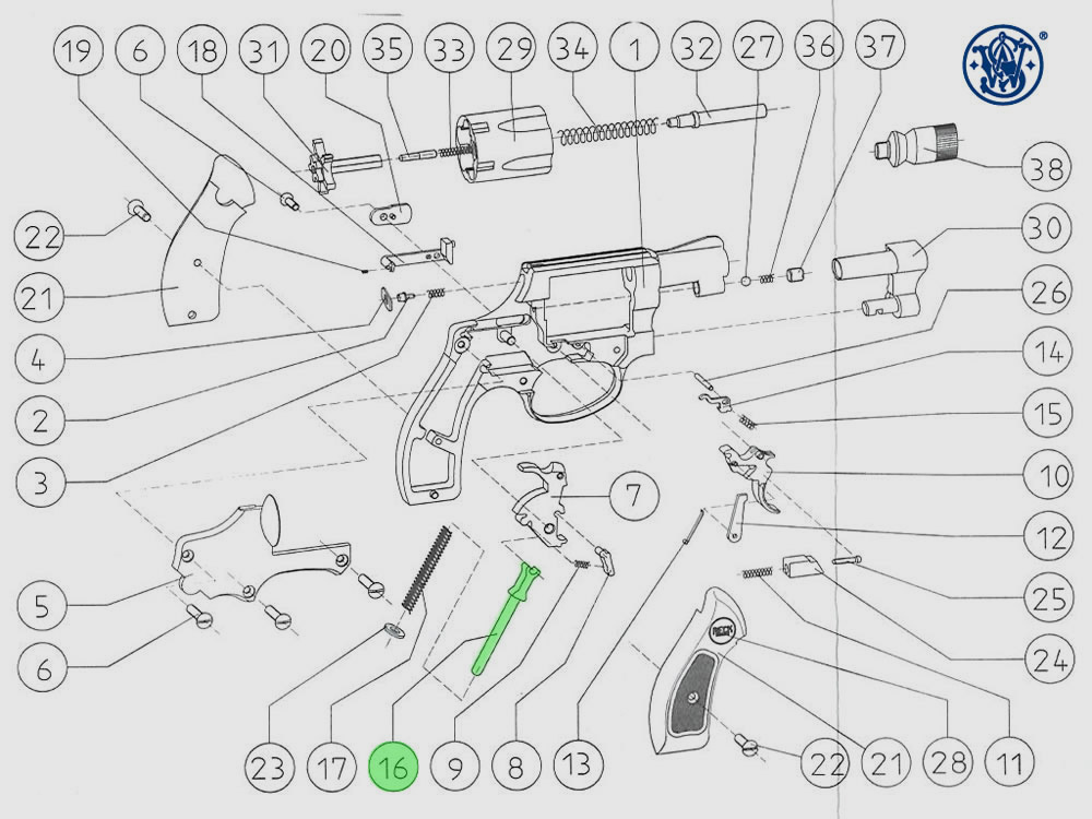 Schlagstange montiert fĂĽr Schreckschuss Revolver Smith & Wesson Chiefs Special, Ersatzteil