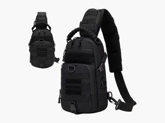 Chest Pack MOLLE EDC, taktische Brusttasche aus Nylon mit gepolstertem Schultergurt (Schwarz)