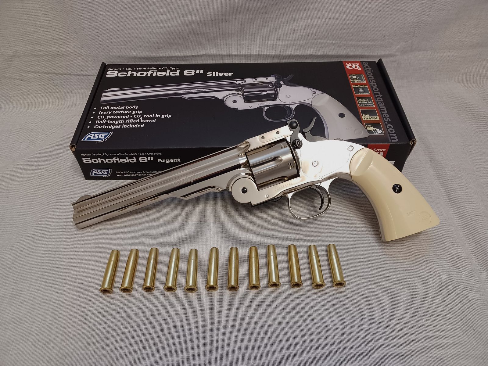 Schofield 6" - chrom / 4,5 mm Diabolo / CO2 / Revolver / OVP (138)