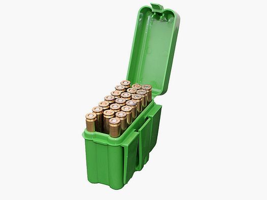 Caja de cartuchos MTM con tapa abatible y clip para cinturón