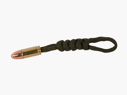 SchlĂĽsselanhĂ¤nger Parachute Cord mit 9 x 19 mm 9 mm Luger Patrone oliv handgefertigt