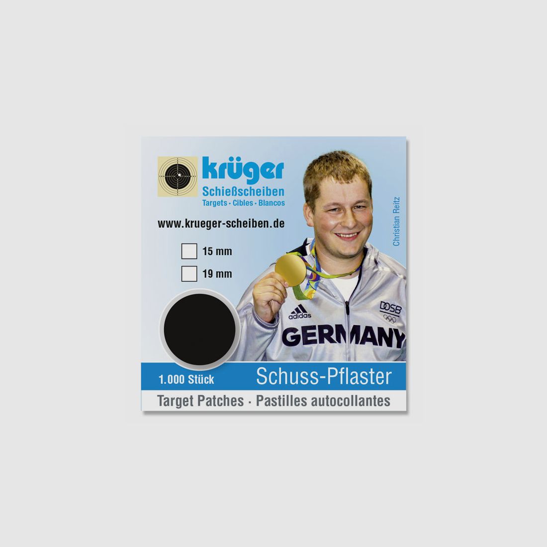 Schusspflaster schwarz, 1000Stk. im Spender - 19mm