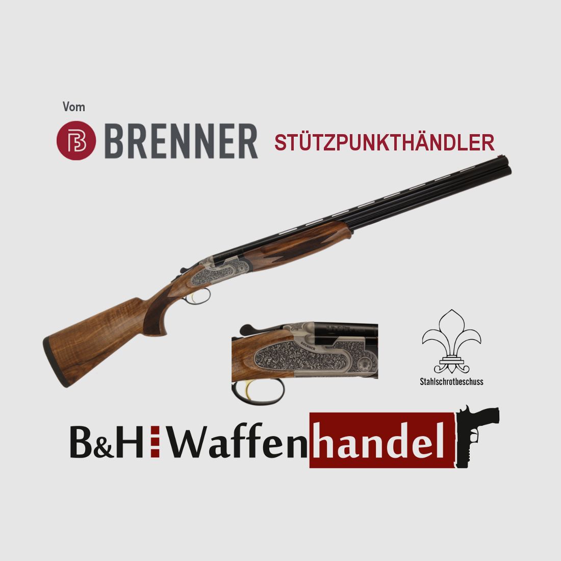 Neuwaffe, auf Lager: Bockdoppelflinte Brenner Modell: BF20 Premium Silber Kal.: 12/76 Lauflänge: 71cm / 710mm