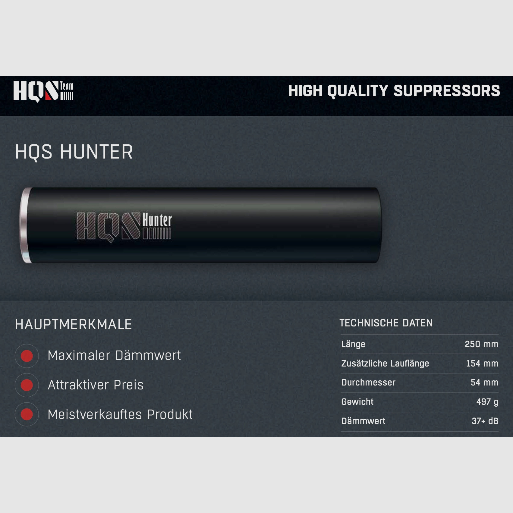 HQS silencer HUNTER caliber max. 7.62mm/.30 including Over Barrel adapter