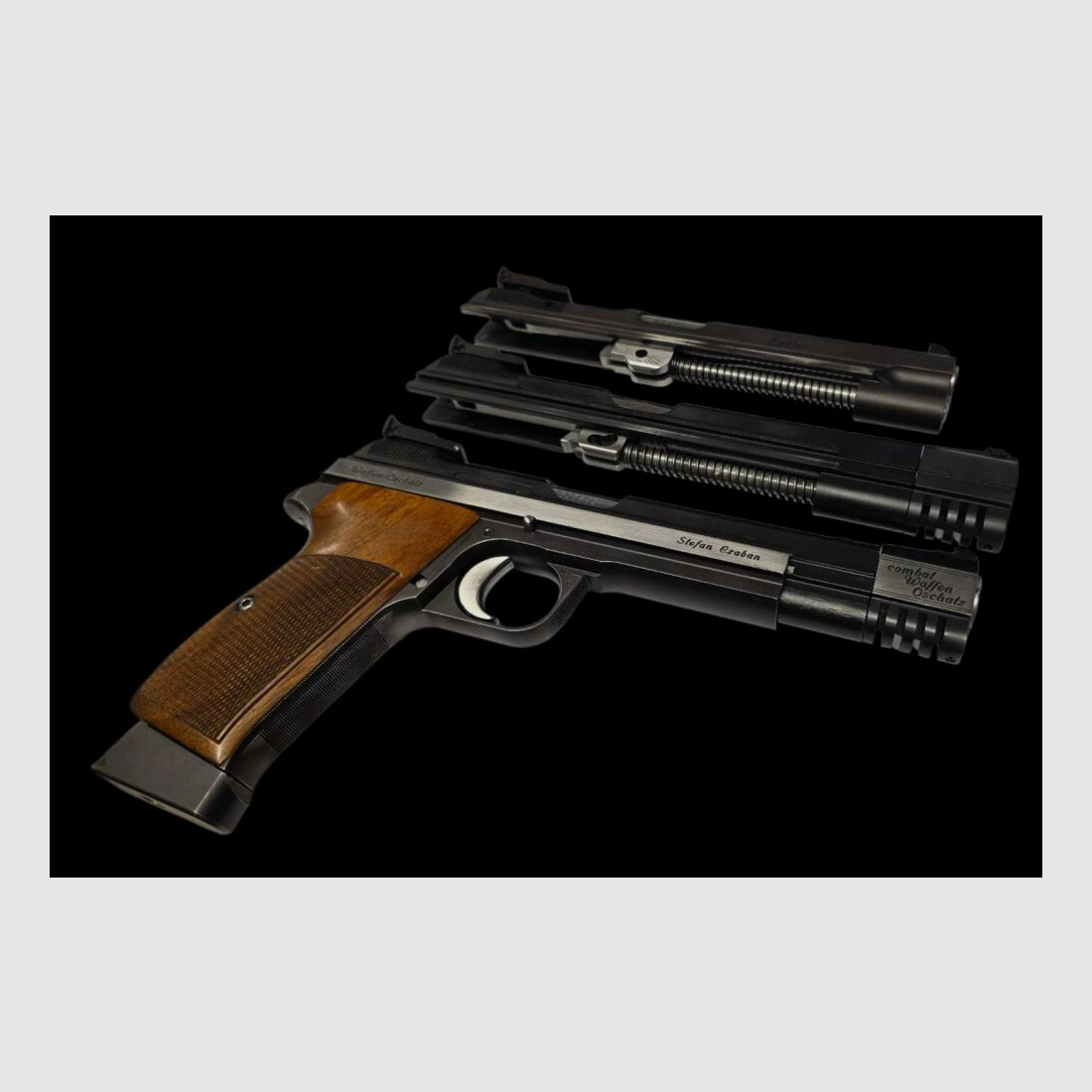 SIG Hämmerli Mod. 210/6 mit 3 Wechselsysteme 9mmLuger (Matchlauf siehe Bild), 9 Para (Normale Länge ohne Abbildung), 7,65 Para und .22LR