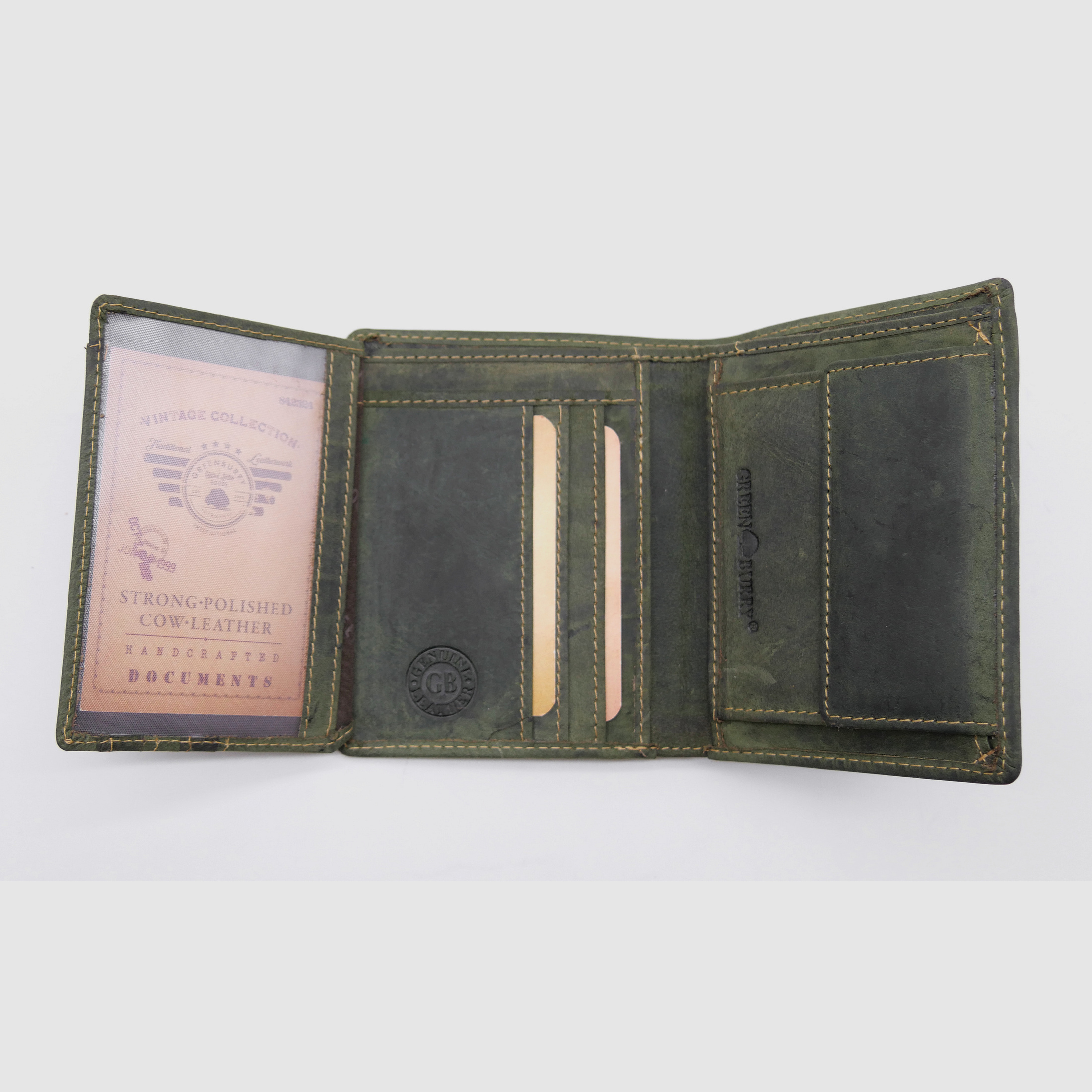 Greenburry leather wallet olive deer vintage animal 1701-stag-30