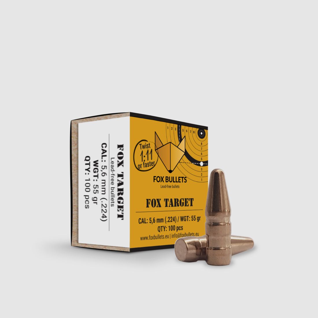 Fox Bullets Target .224 3,6 g / 55 gr projectiles sans plomb – 100 pièces