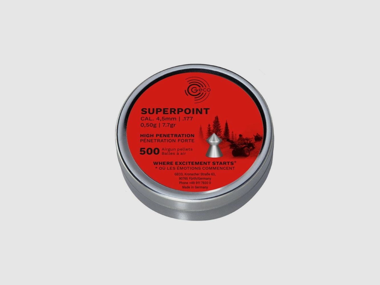 GECO Air Pellets 4.5 mm (.177) Basic Line Superpoint 0.5 g / 7.7 gr (500/25'000)