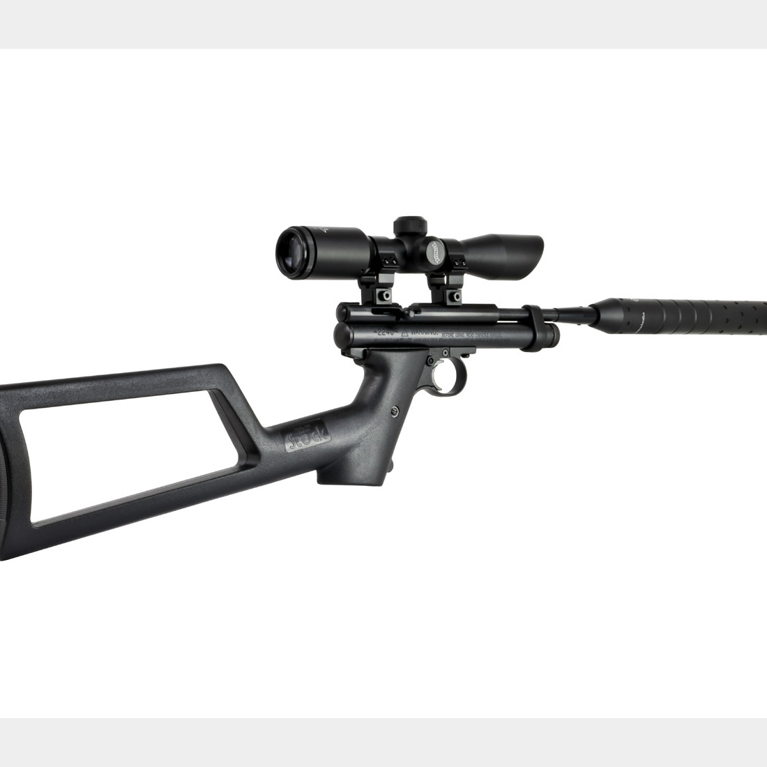 CO2 Pistole Crosman 2240 Sniper Kaliber 5,5 mm (P18)+ Hinterschaft SchalldĂ¤mpfer Adapter Zielfernrohr 4x32 Prismenschiene Koffer