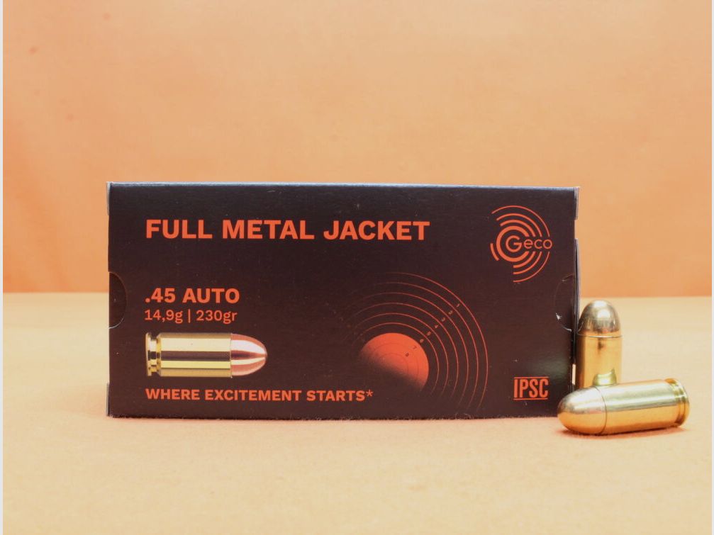 GECO Patrone .45Auto GECO 230grs FMJ (2317714) VE 50 Patronen/ 14,9g Vollmantel