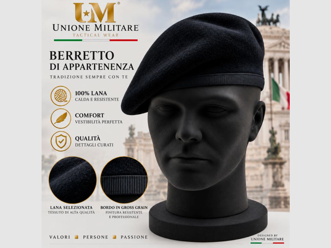 MILITAIRE UNIE – SPANJESE BARET 100 WOOL VOOR MILITAIR GEBRUIK | Duurzame Wolhoed | ZWART, afbeelding 2 van 2