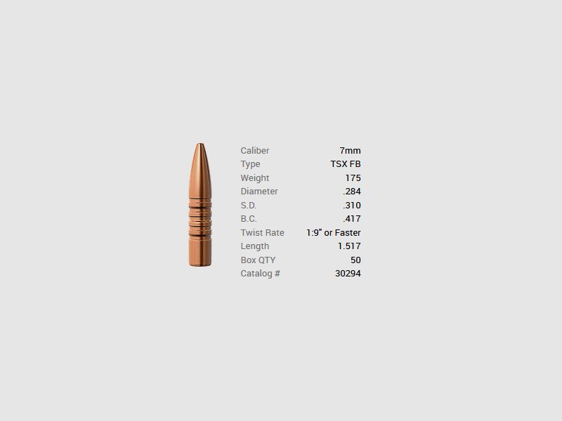 Barnes Geschoss 7mm/.284 175GR TSX FB 50 Stück